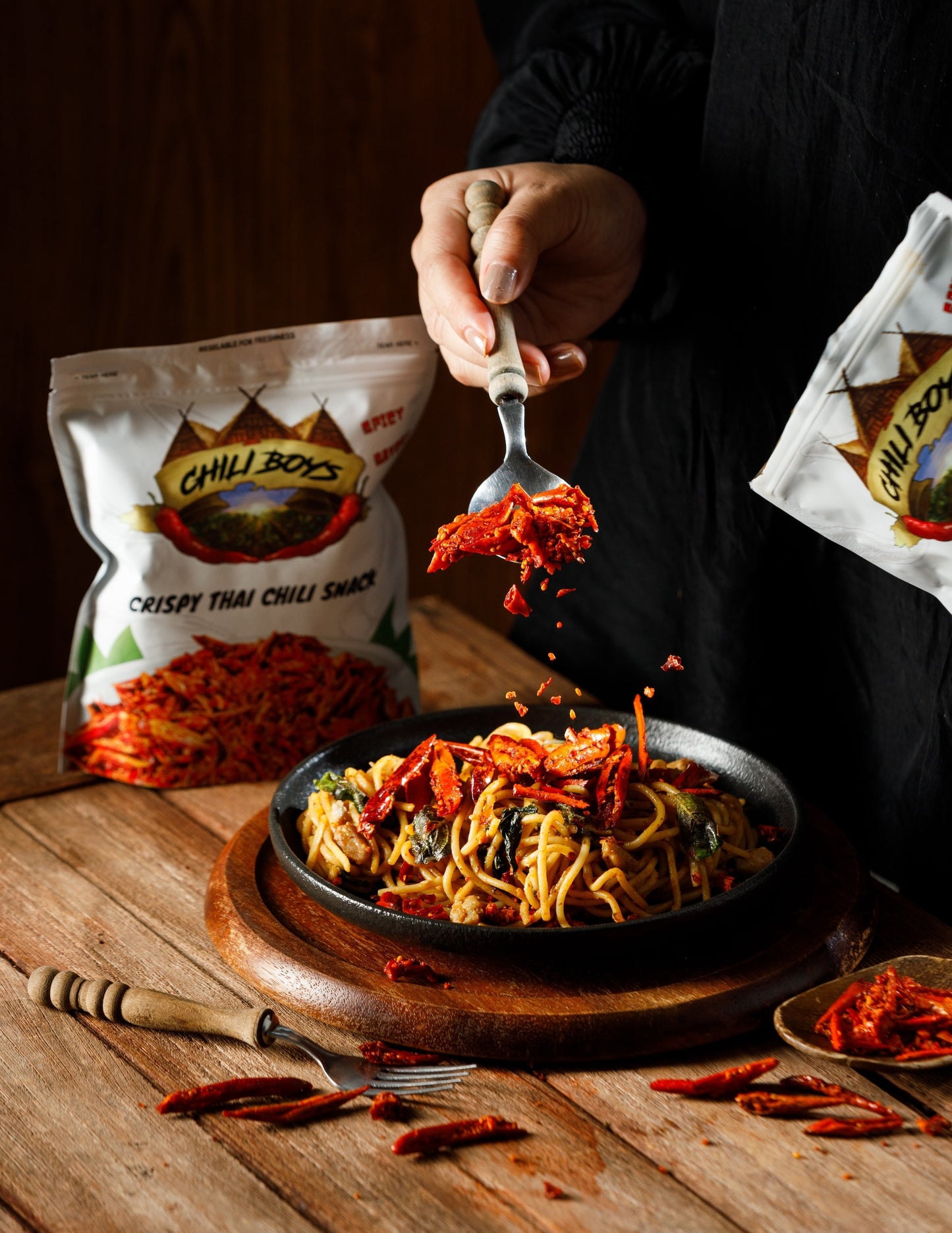 Chili Boys Spicy Crunchy Chili Crisps with Sesame Seeds | Crispy Fried Chili Snack and Food Topper | Vegan | Gourmet Savory Pepper Chips | Ready to Eat | Resealable Bag | 120g