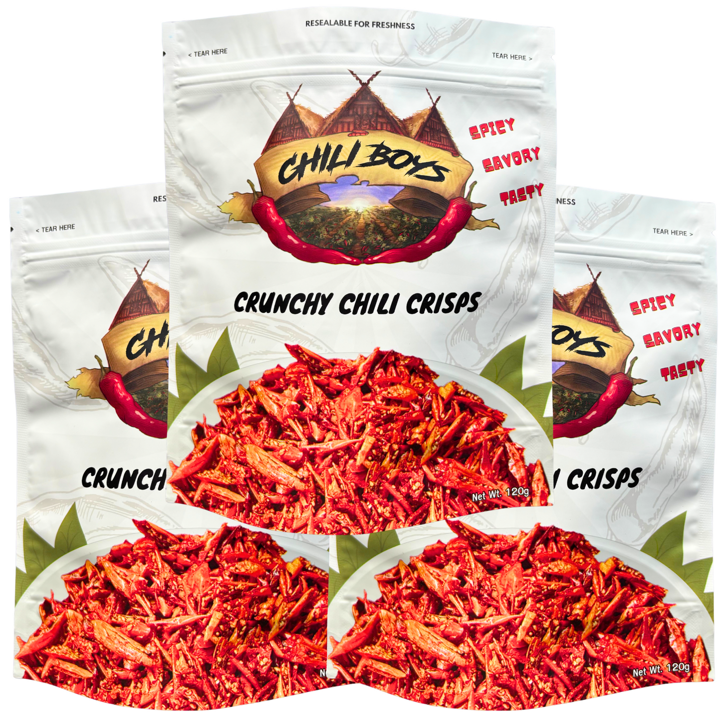 Chili Boys **3 Bag Bundle** Spicy Crunchy Chili Crisps with Sesame Seeds, Ready To Eat, Fried Spicy Chilis for Snacking Anytime. 360g Total