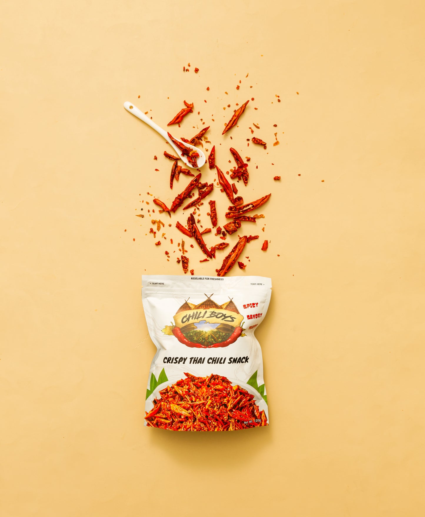 Chili Boys Spicy Crunchy Chili Crisps with Sesame Seeds | Crispy Fried Chili Snack and Food Topper | Vegan | Gourmet Savory Pepper Chips | Ready to Eat | Resealable Bag | 120g
