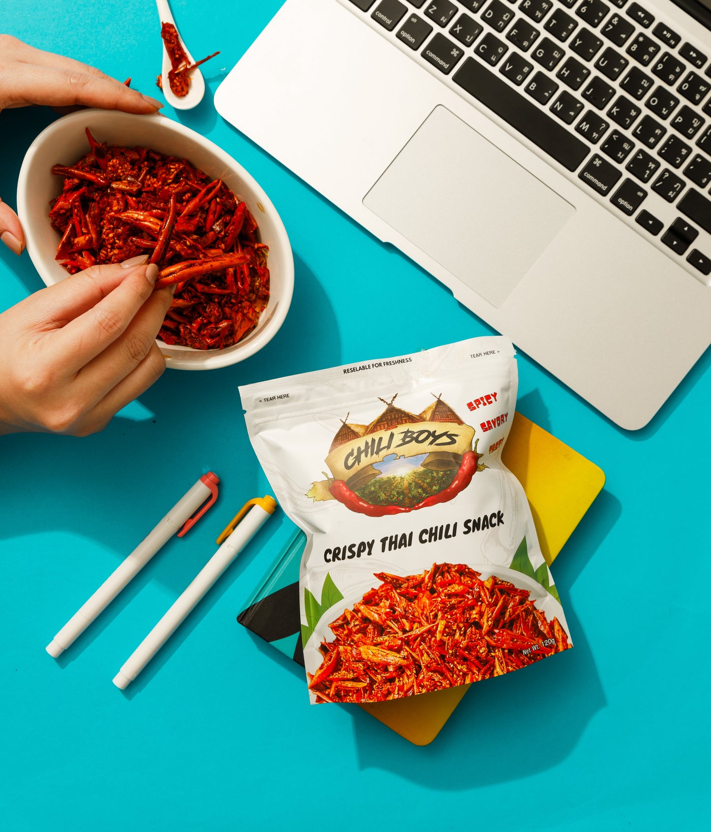 Chili Boys Spicy Crunchy Chili Crisps with Sesame Seeds | Crispy Fried Chili Snack and Food Topper | Vegan | Gourmet Savory Pepper Chips | Ready to Eat | Resealable Bag | 120g