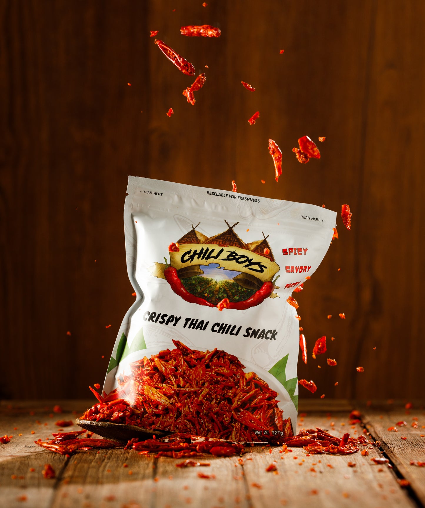 Chili Boys Spicy Crunchy Chili Crisps with Sesame Seeds | Crispy Fried Chili Snack and Food Topper | Vegan | Gourmet Savory Pepper Chips | Ready to Eat | Resealable Bag | 120g