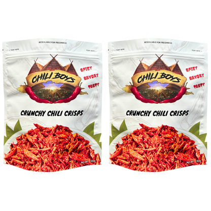 Chili Boys **2 Bag Bundle** Chili Boys Spicy Crunchy Chilis with Sesame Seeds | Crispy Fried Chili Garnish and Food Topper | Vegan | Gourmet Savory Pepper Chips | Ready to Eat | Resealable Bag | 240g Total