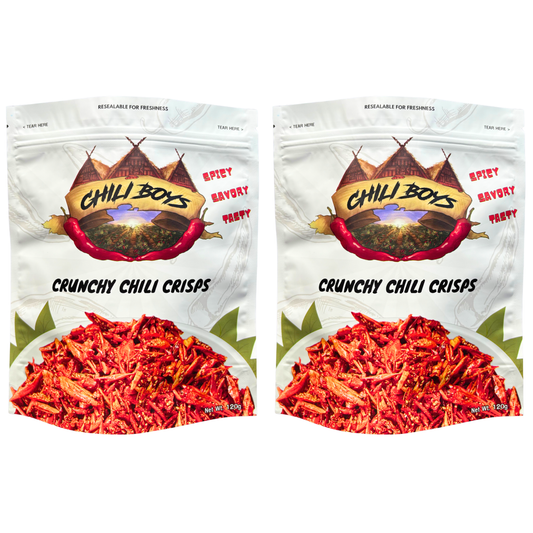 Chili Boys **2 Bag Bundle** Chili Boys Spicy Crunchy Chilis with Sesame Seeds | Crispy Fried Chili Garnish and Food Topper | Vegan | Gourmet Savory Pepper Chips | Ready to Eat | Resealable Bag | 240g Total