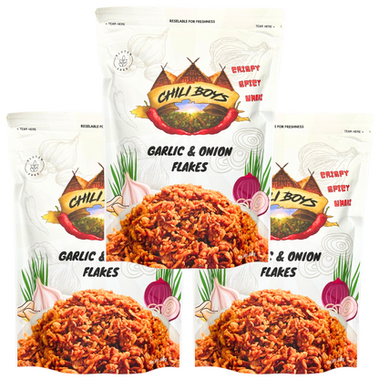 Chili Boys **3 Bag Bundle** Spicy Crispy Garlic and Onion Flakes, Crunchy Gluten-Free Food Topper, Fried All-Purpose Seasoning - 80g.